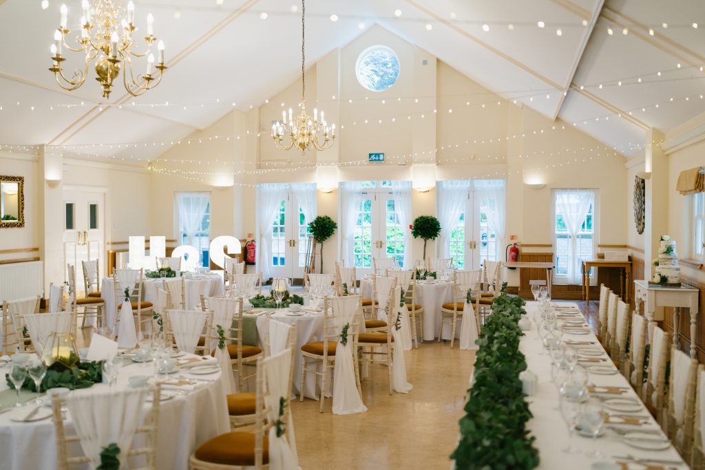 Inclusive Package wedding - image of dinning hall at Quex, set up for a wedding. Tipi or traditional wedding.
