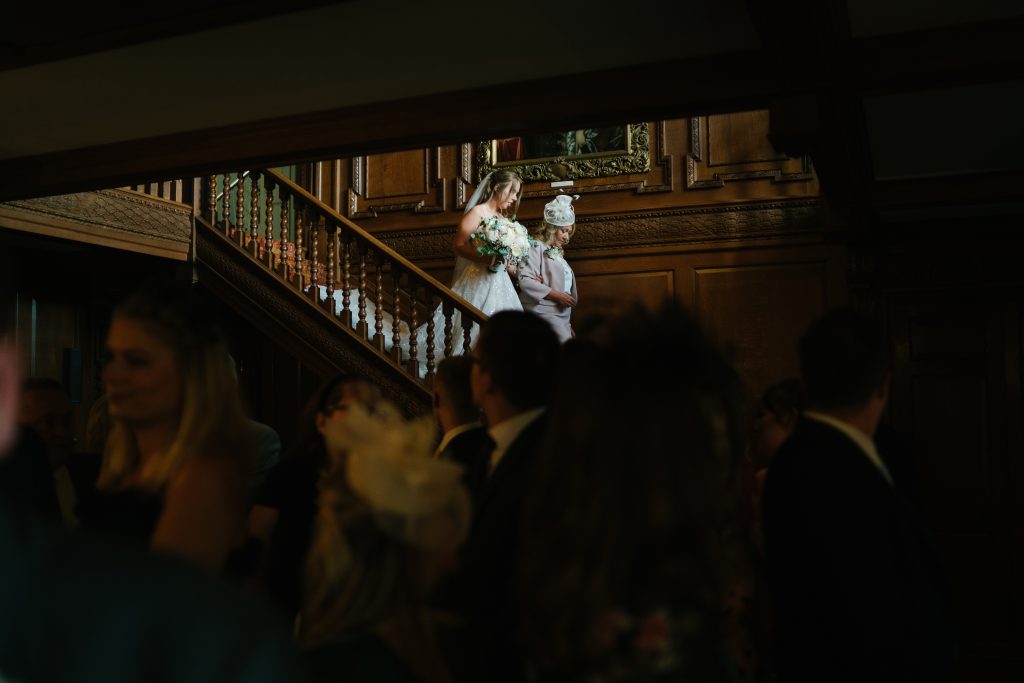 Winter Weddings at Quex - walking down the aisle, the grand staircase